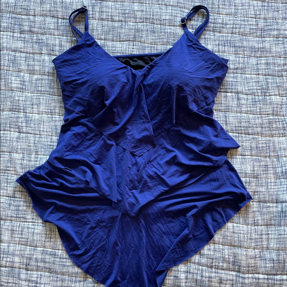 Deep Royal Blue Tiered Handkerchief Hem Tankini Top